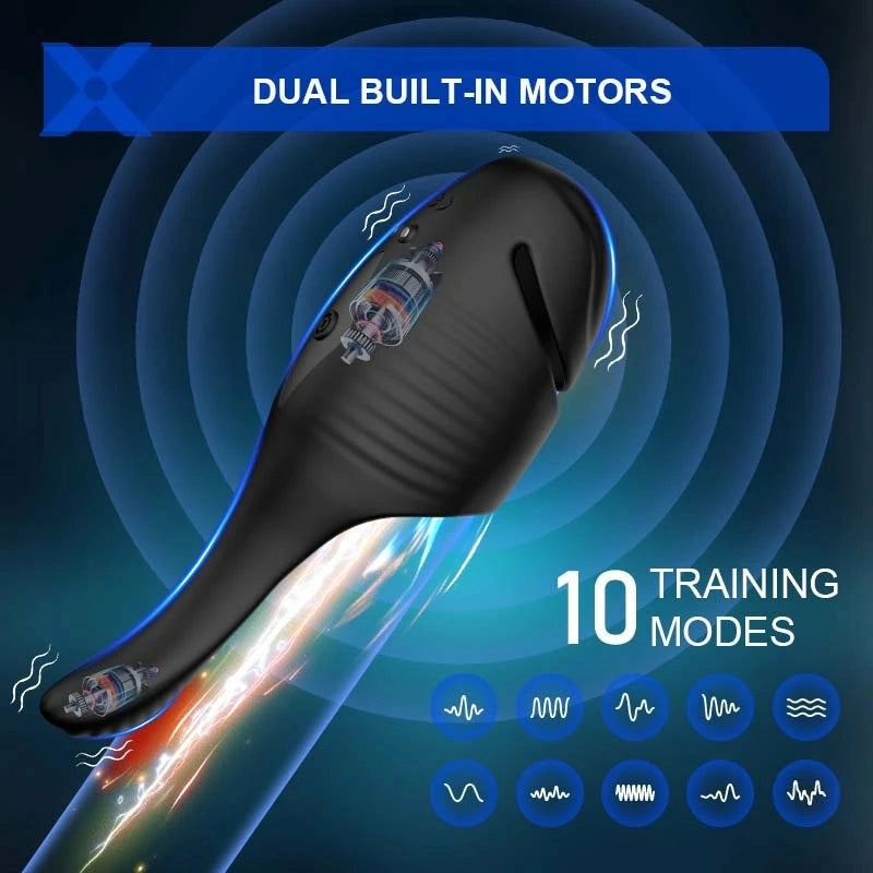 PulseForge: Dual-Motor Glans Trainer with 10 Vibrations, App Control & Adjustable Strap