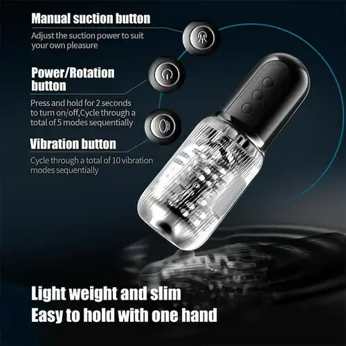 GripCore: Dual-Motor Handle Stroker with 5 Suction Levels & 10 Vibration Patterns