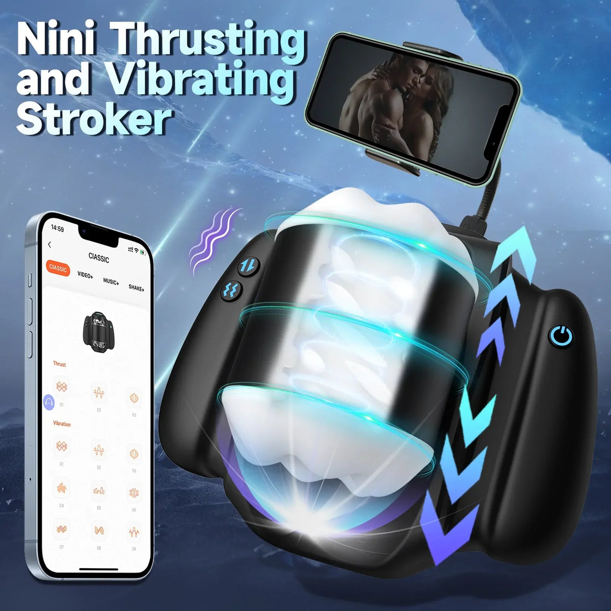 Dalton: Mini Male Stroker with 9 Vibrations, 3 Thrusting Settings & App Control