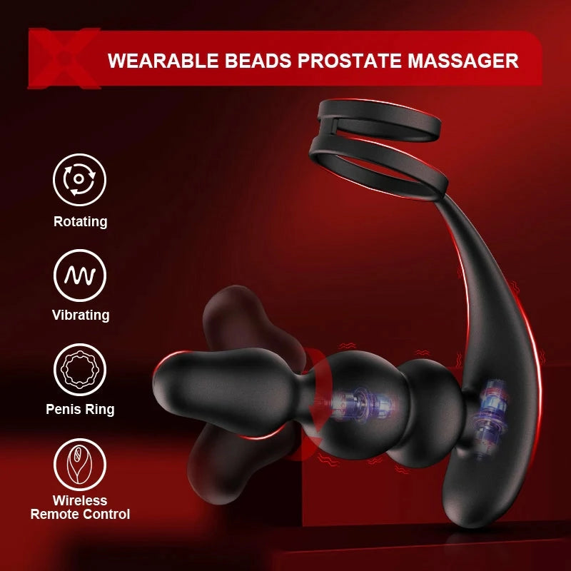 PM14: Wearable Prostate Massager with 9 Rotating Beads & Remote