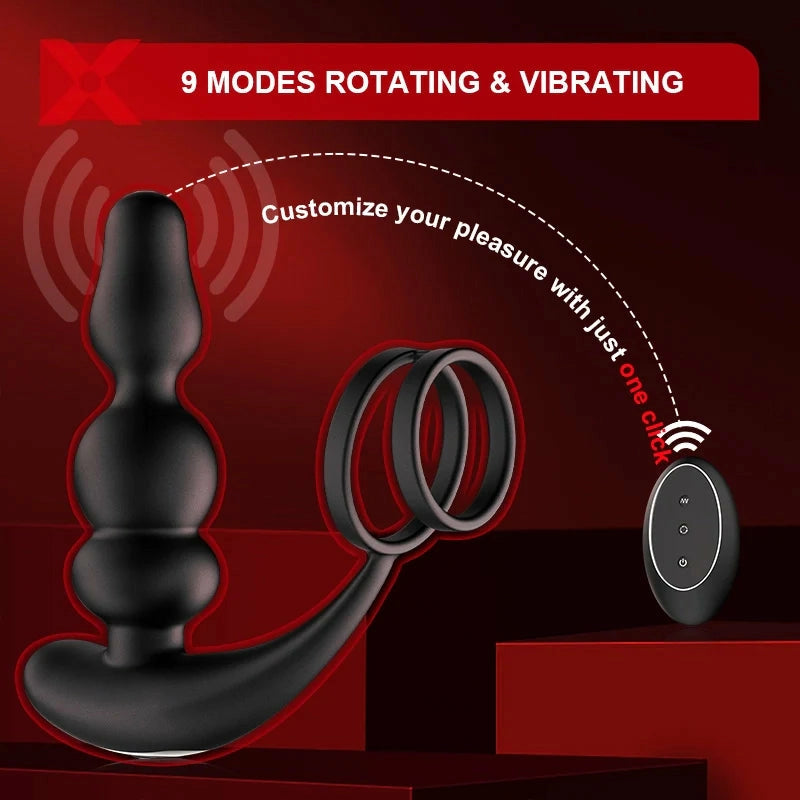 PM14: Wearable Prostate Massager with 9 Rotating Beads & Remote