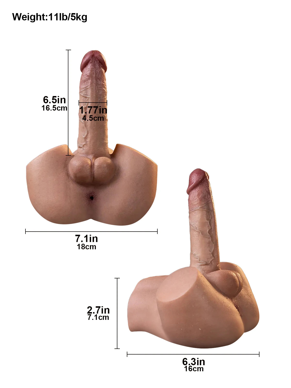 Ryder: 6.5-Inch Silicone Dildo with Male Butt Torso & Usable Anal Channel