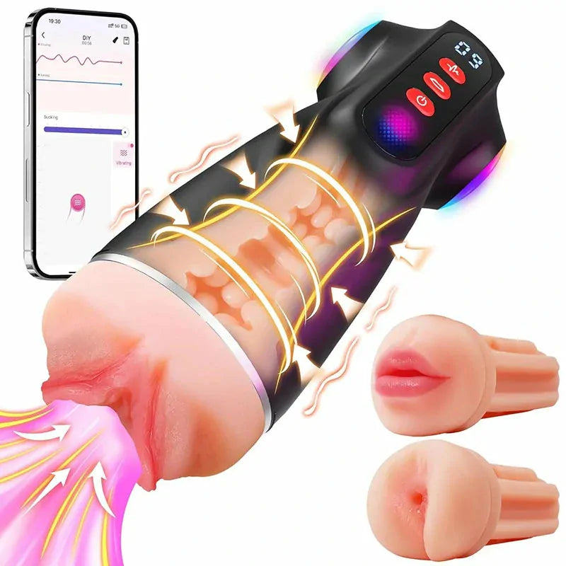 TriSense: App-Controlled Suction Stroker with 3 Sleeves, 9 Suction & 9 Vibration Modes
