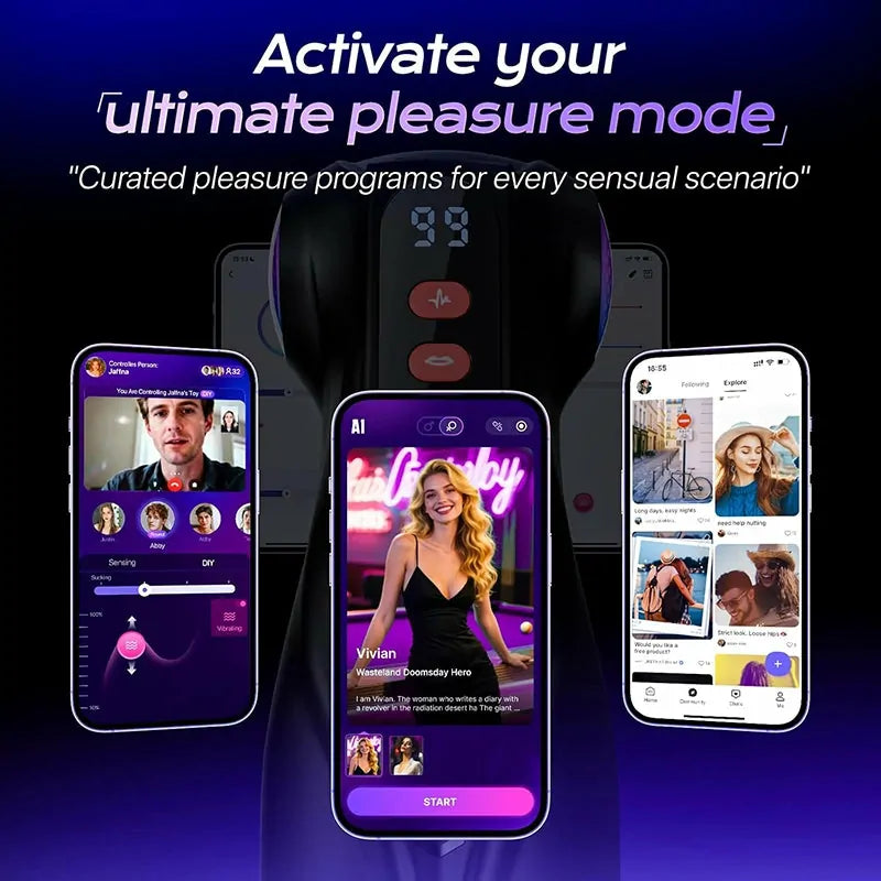 TriSense: App-Controlled Suction Stroker with 3 Sleeves, 9 Suction & 9 Vibration Modes