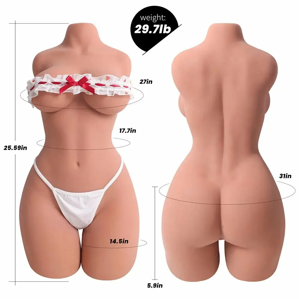 Adna: 29 lb Brown-Skin Sex Torso with Gel Breasts & Dual Tunnels